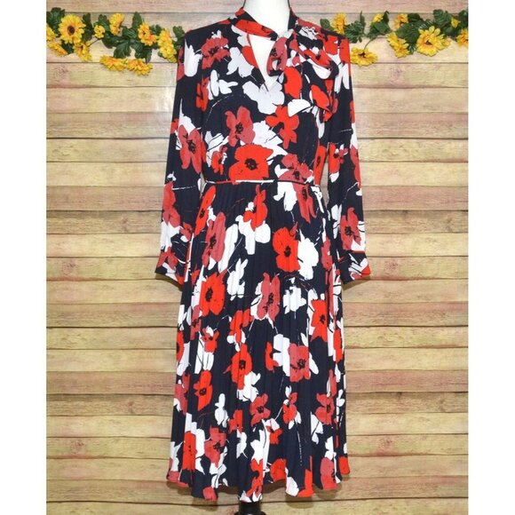J. Crew Women's Dress Size 4 Tie-neck Pleated A-line in Navy Poppy Floral Print - Picture 1 of 12